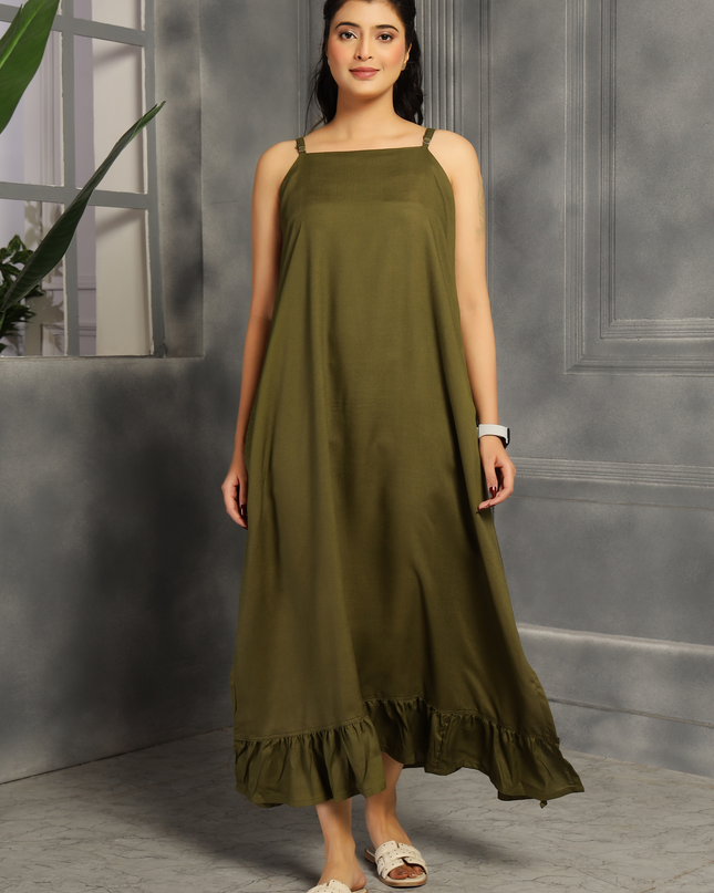 2 piece spaghetti shrug dress in cotton Olive Green and Yellow