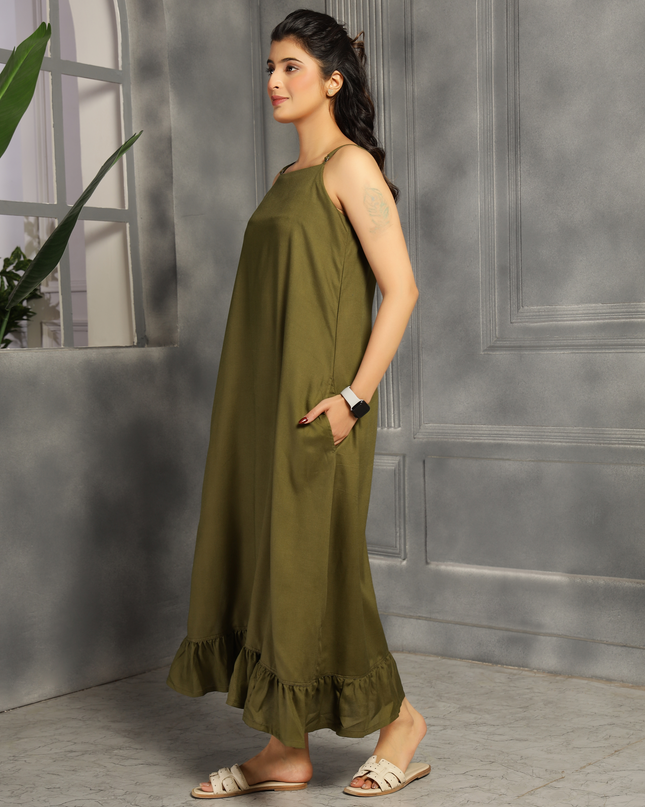 2 piece spaghetti shrug dress in cotton Olive Green and Yellow