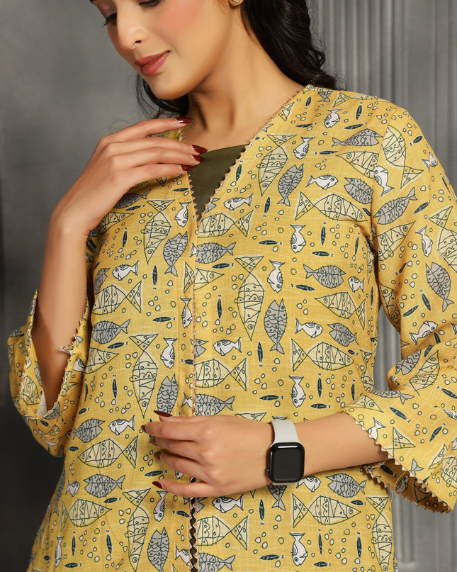 2 piece spaghetti shrug dress in cotton Olive Green and Yellow