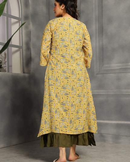 2 piece spaghetti shrug dress in cotton Olive Green and Yellow