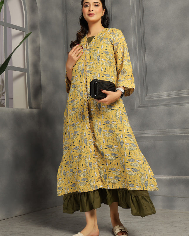 2 piece spaghetti shrug dress in cotton Olive Green and Yellow
