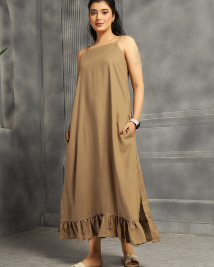 2 piece spaghetti shrug dress in cotton Tan color  floral