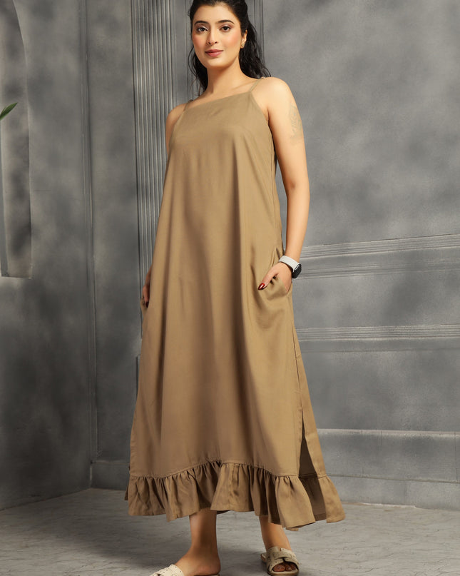 2 piece spaghetti shrug dress in cotton Tan color  floral