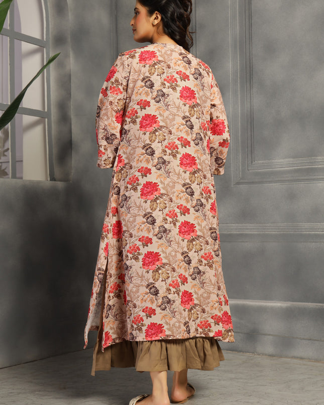 2 piece spaghetti shrug dress in cotton Tan color  floral
