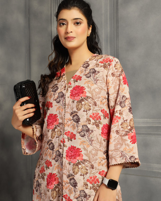 2 piece spaghetti shrug dress in cotton Tan color  floral