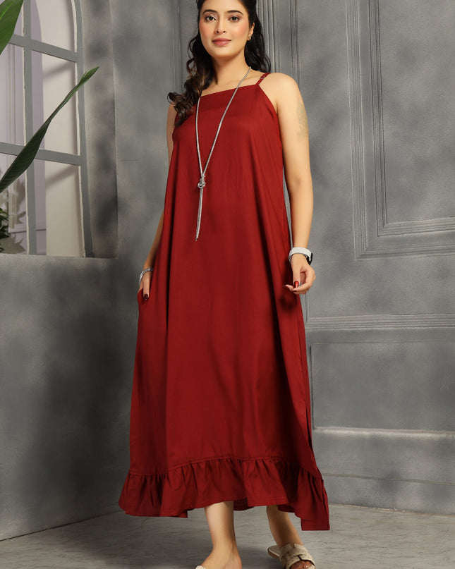 Floral spaghetti and shrug dress in cotton Burgundy / Maroon