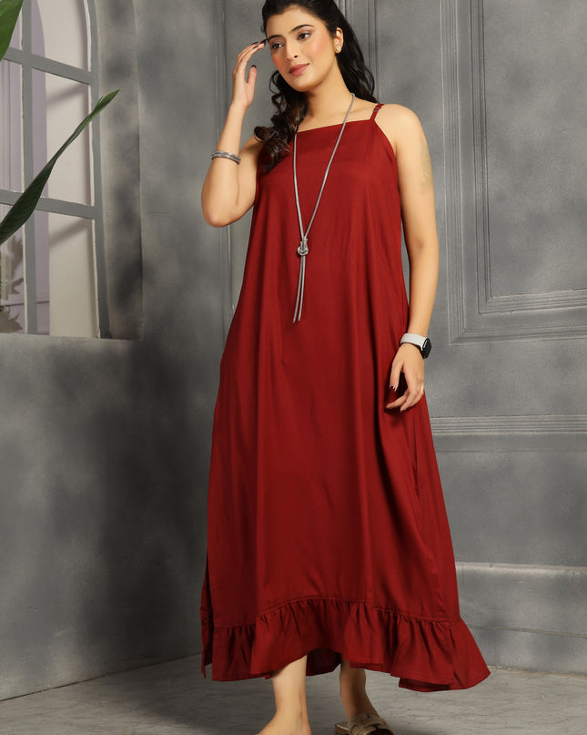 Floral spaghetti and shrug dress in cotton Burgundy / Maroon