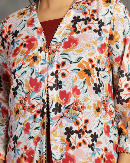 Floral spaghetti and shrug dress in cotton Burgundy / Maroon