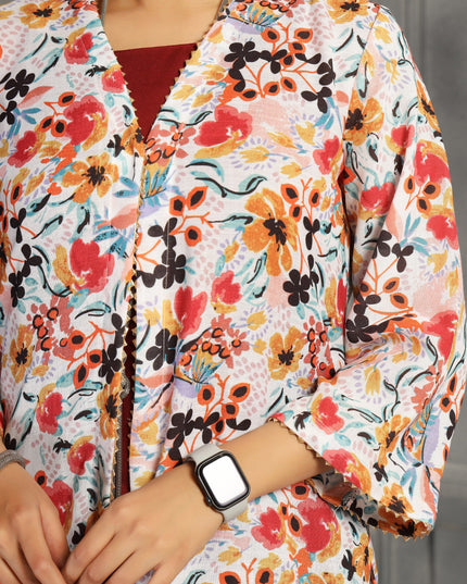 Floral spaghetti and shrug dress in cotton Burgundy / Maroon