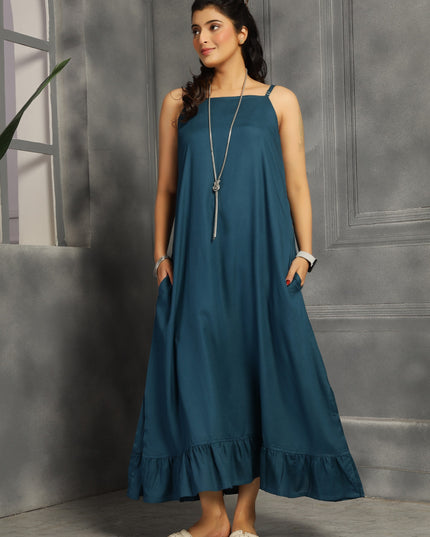 Shrug dress with spaghetti inner in cotton Blue