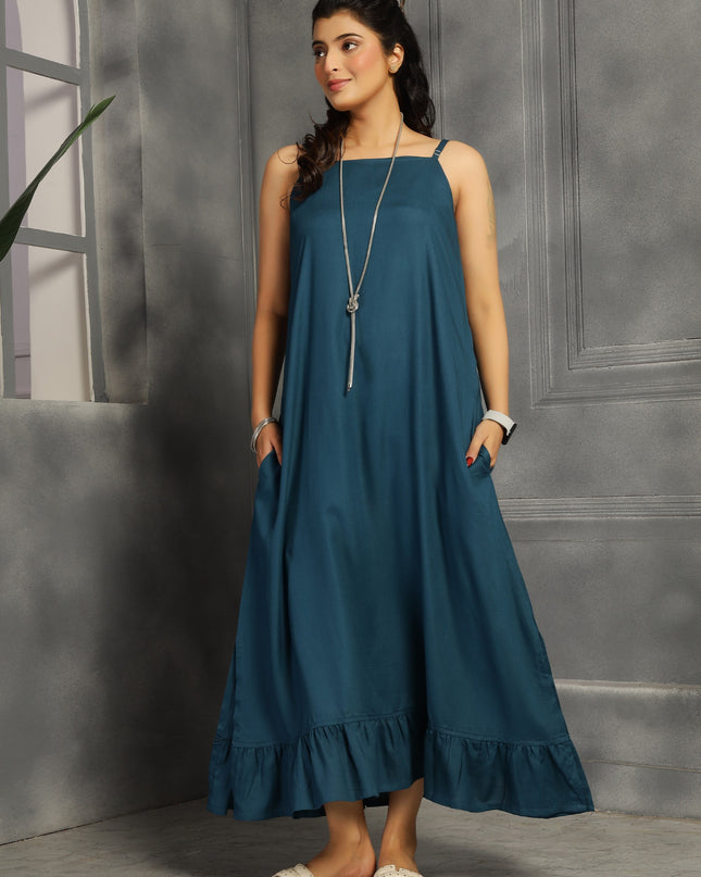 Shrug dress with spaghetti inner in cotton Blue