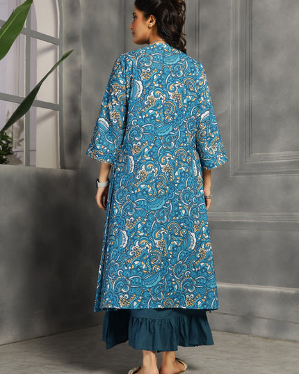 Shrug dress with spaghetti inner in cotton Blue