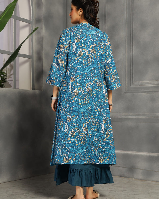 Shrug dress with spaghetti inner in cotton Blue