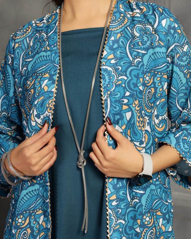 Shrug dress with spaghetti inner in cotton Blue
