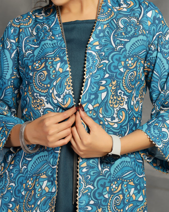 Shrug dress with spaghetti inner in cotton Blue