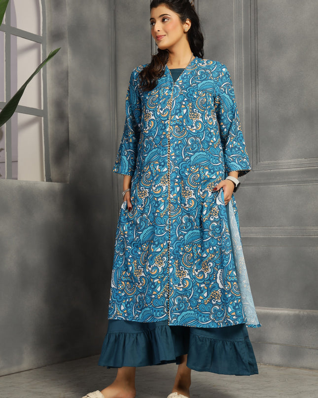 Shrug dress with spaghetti inner in cotton Blue