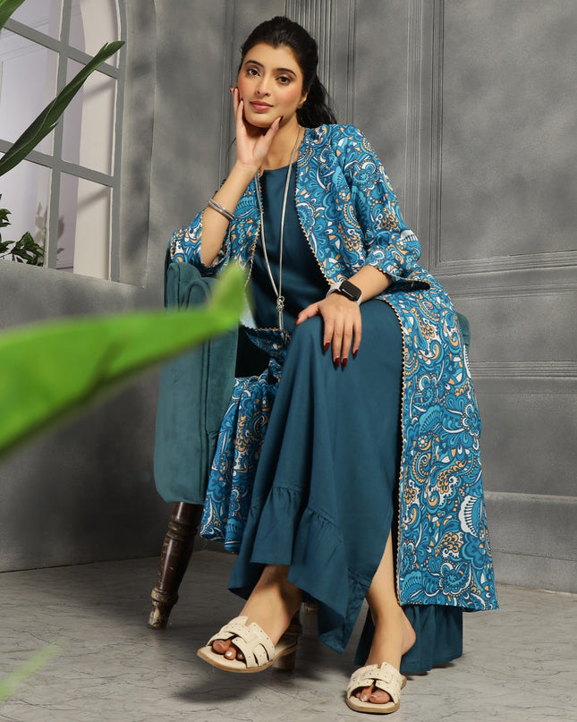 Shrug dress with spaghetti inner in cotton Blue