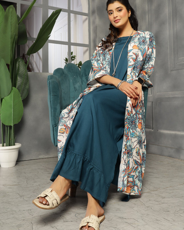 2 piece spaghetti shrug dress in Big Floral Teal  Blue