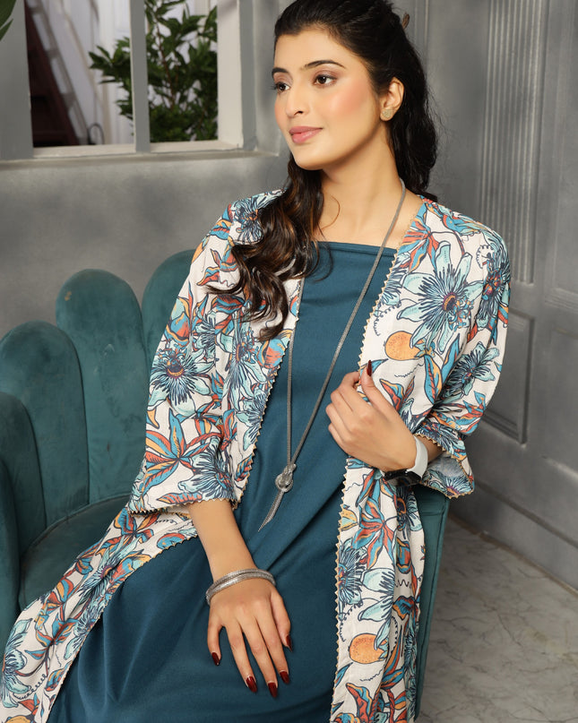 2 piece spaghetti shrug dress in Big Floral Teal  Blue