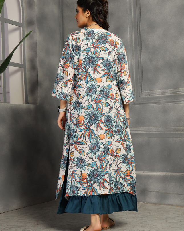 2 piece spaghetti shrug dress in Big Floral Teal  Blue