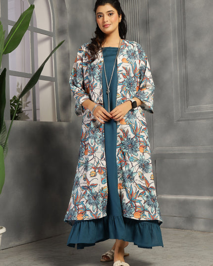2 piece spaghetti shrug dress in Big Floral Teal  Blue