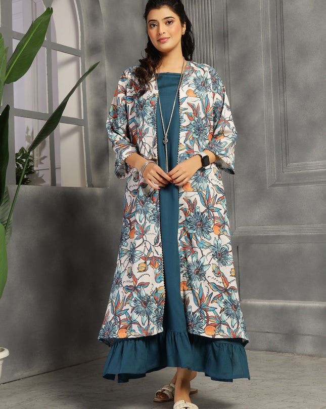 2 piece spaghetti shrug dress in Big Floral Teal  Blue