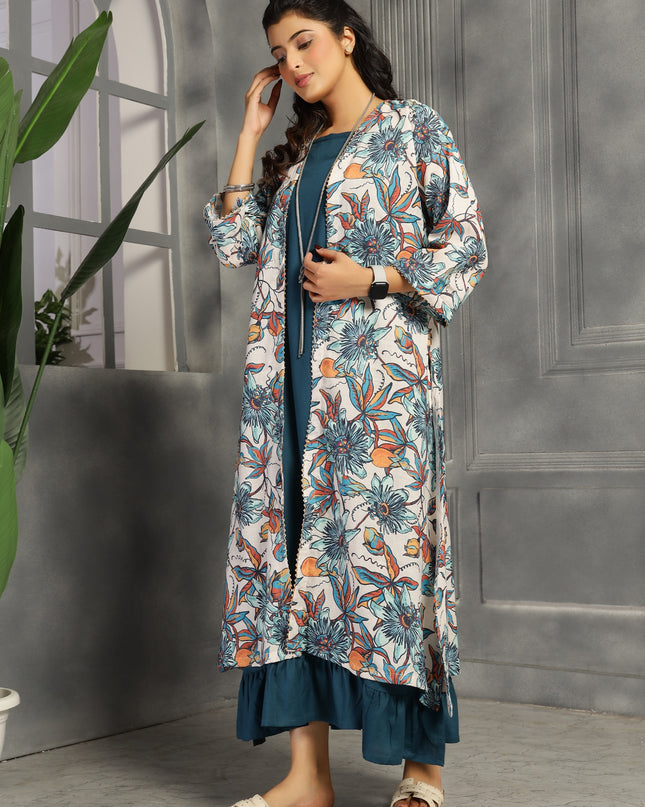 2 piece spaghetti shrug dress in Big Floral Teal  Blue