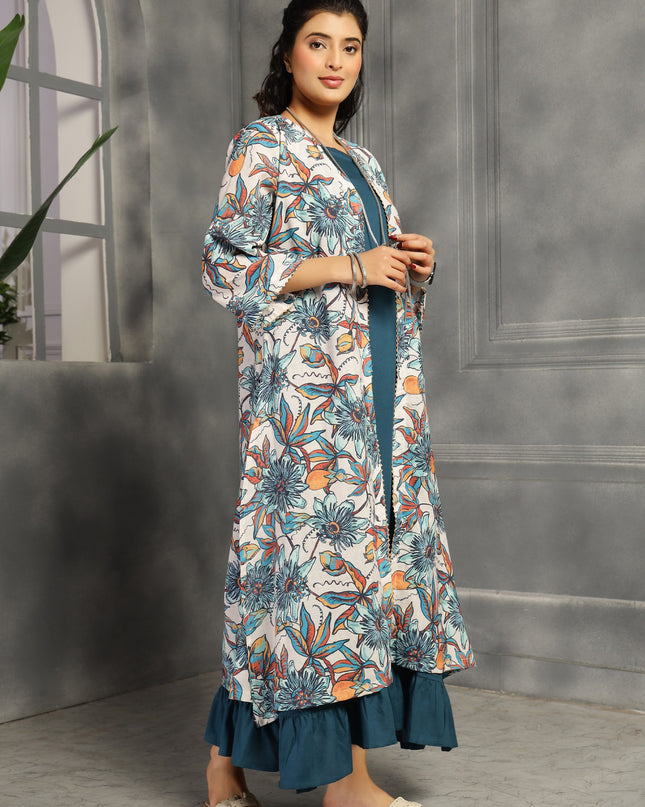2 piece spaghetti shrug dress in Big Floral Teal  Blue