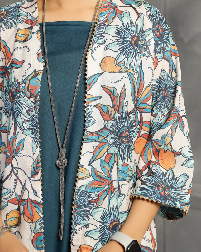 2 piece spaghetti shrug dress in Big Floral Teal  Blue