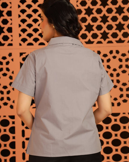 Grey Jacket-Style Shirt Top