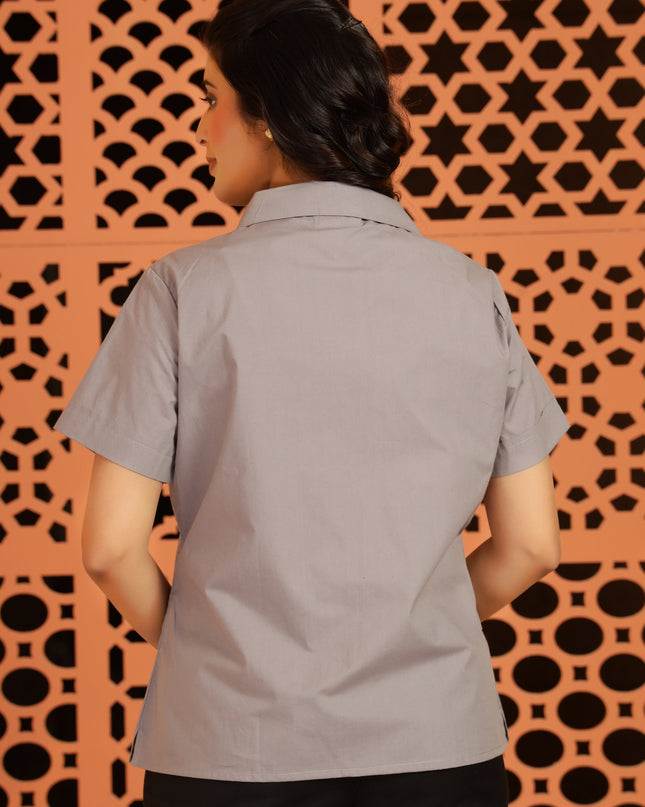 Grey Jacket-Style Shirt Top