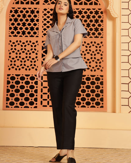 Grey Jacket-Style Shirt Top