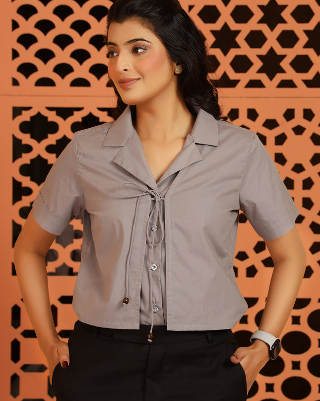 Grey Jacket-Style Shirt Top