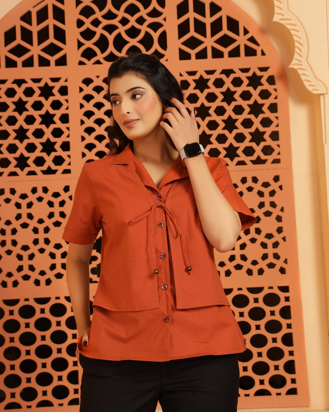 Rust Jacket-Style Shirt Top