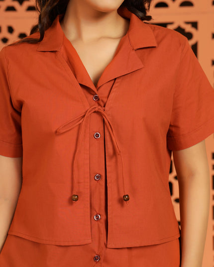 Rust Jacket-Style Shirt Top