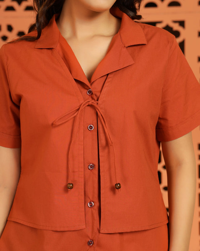 Rust Jacket-Style Shirt Top