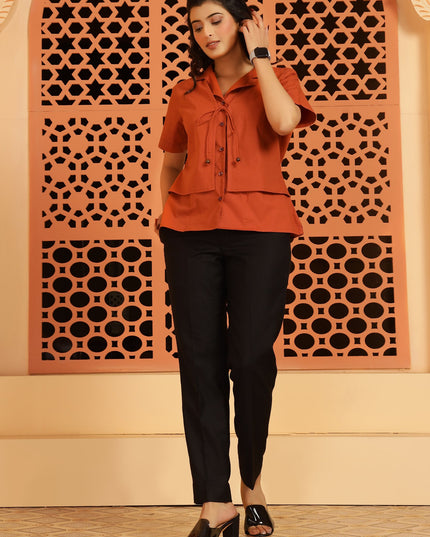 Rust Jacket-Style Shirt Top