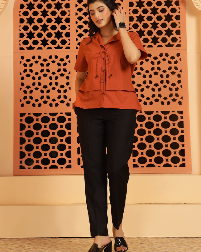 Rust Jacket-Style Shirt Top