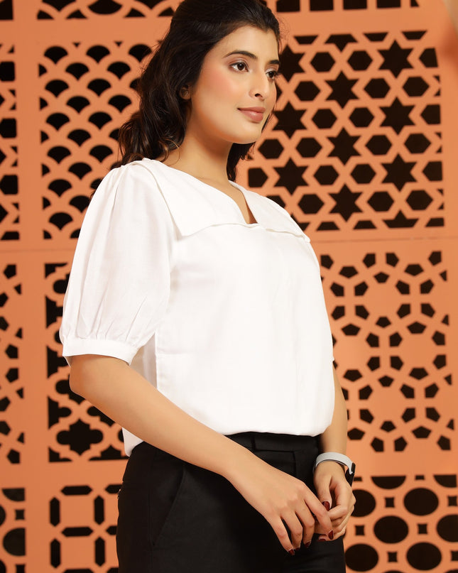 White Square Sleeve Top