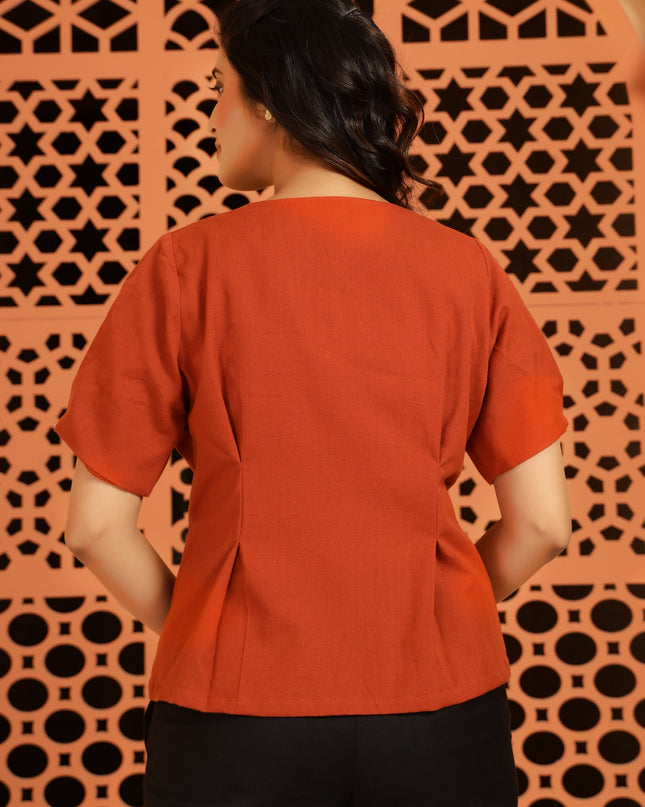 Rust Fitted Pleated Top