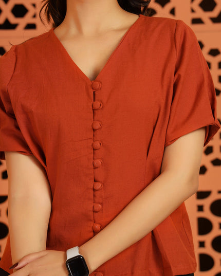 Rust Fitted Pleated Top