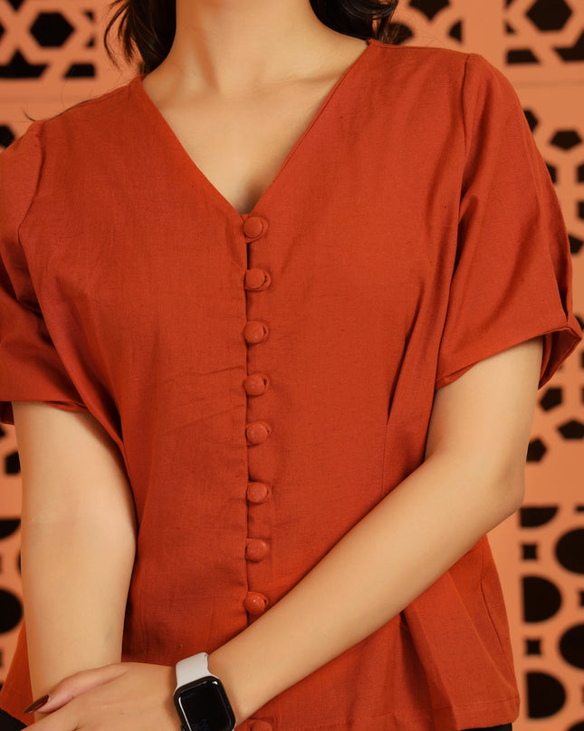 Rust Fitted Pleated Top