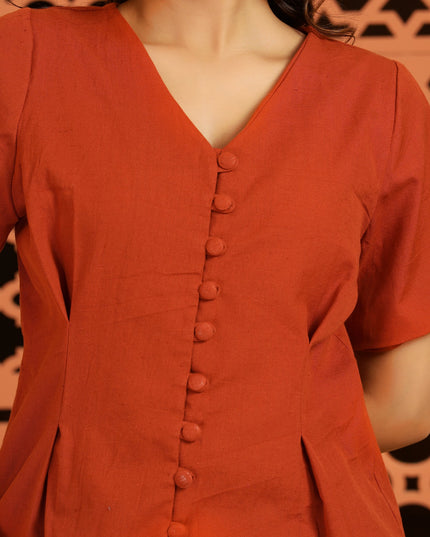 Rust Fitted Pleated Top