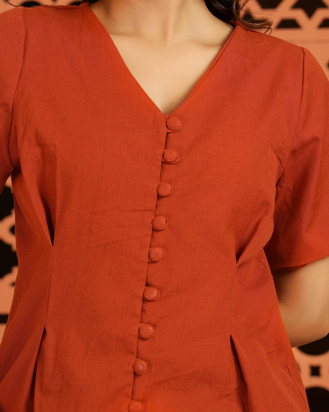 Rust Fitted Pleated Top