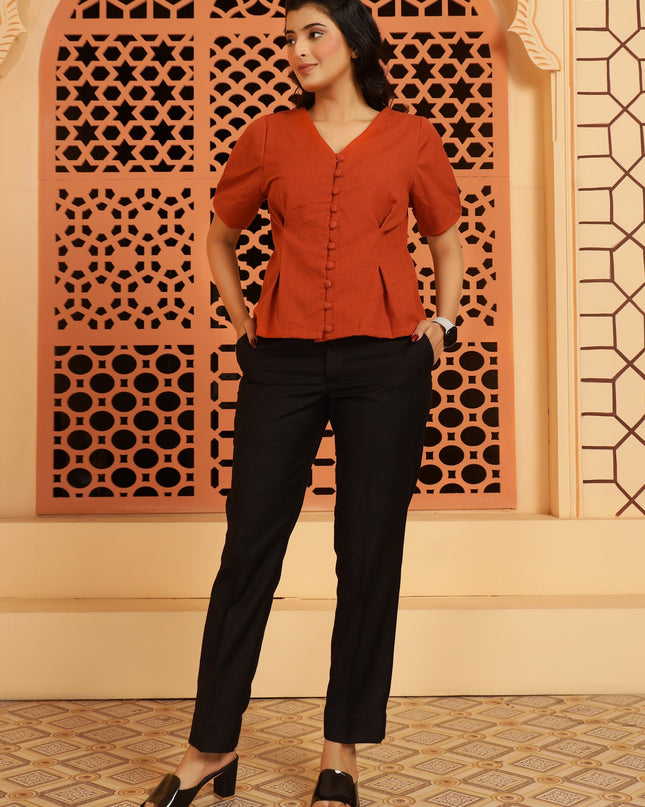 Rust Fitted Pleated Top