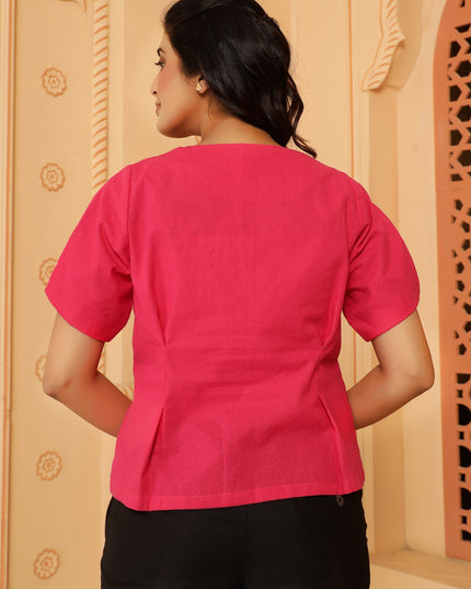 Pink Fitted Pleated Top