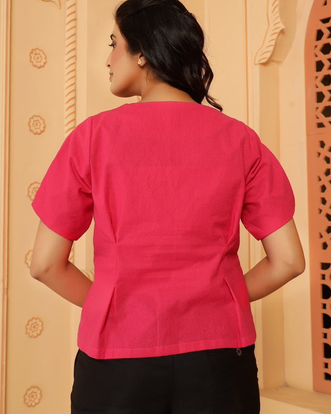Pink Fitted Pleated Top