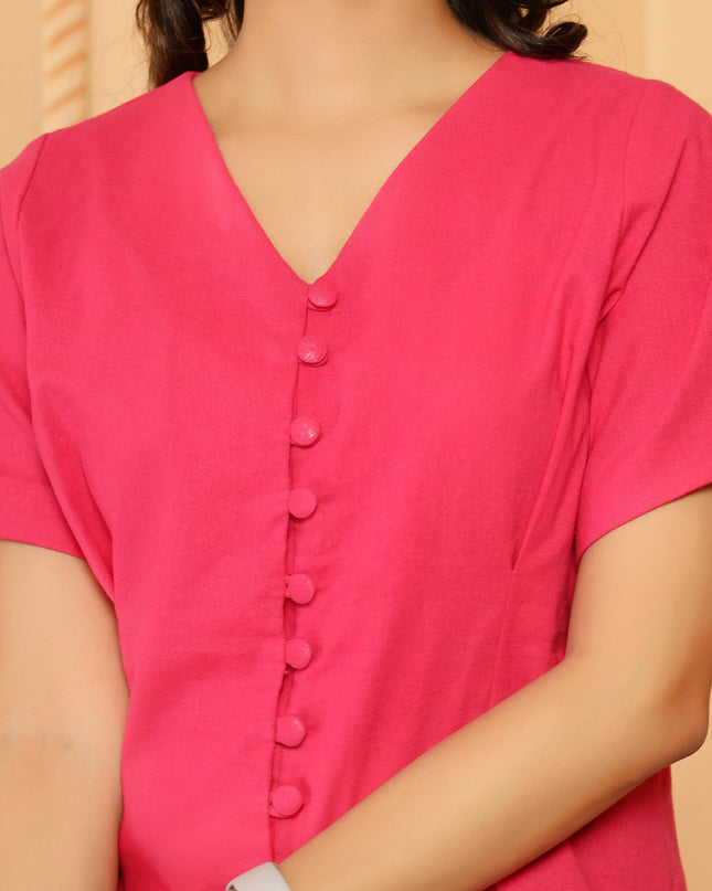 Pink Fitted Pleated Top