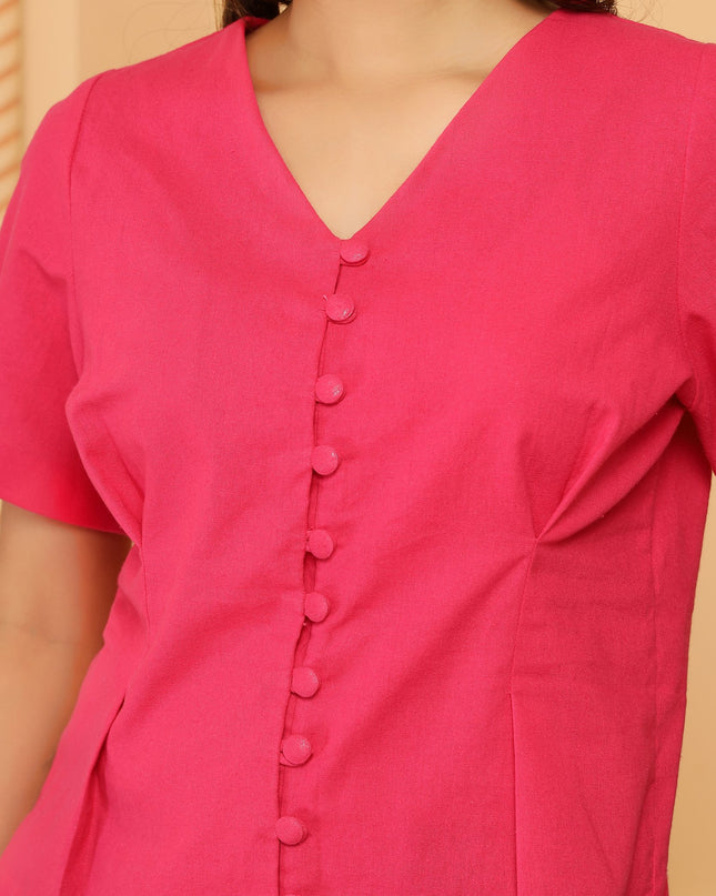 Pink Fitted Pleated Top