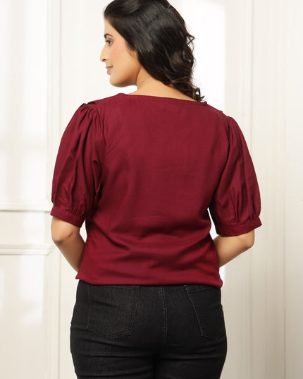 Wine Square Neck Top